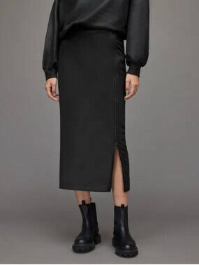 All Saints Jamie Coated Midi Skirt with Zipper Slit - Size US 0 / EU 32